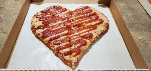 Heart shaped pizza from Tony's Pizza in Peckville, PA.