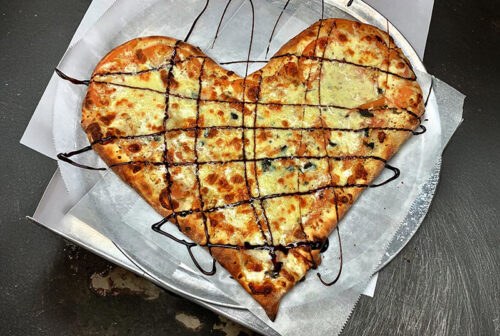Heart shaped pizza from Two Brothers Restaurant & Pizzeria in Dunmore, PA.