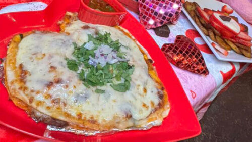 The heart shaped birria pizza from El Rey Azteca in Wilkes-Barre, PA.