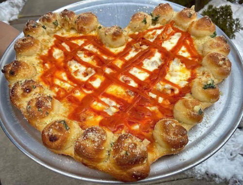 Heart shaped garlic knot pizza from Franco's in Wilkes-Barre, PA.