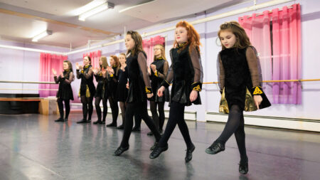 A group of girls practice Irish Step Dancing at Johnston School of Irish Dance in Scranton, PA.