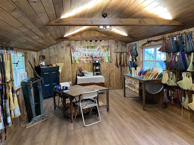 The uniquely decorated shop and class space at Meckley Brooms in Lopez, PA.