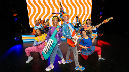 Nine Blippi characters pose with instruments in a promotional image for their upcoming show at the F.M. Kirby Center in Wilkes-Barre, PA.