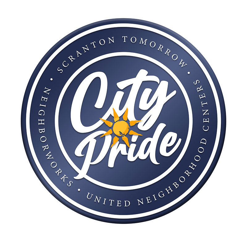 Scranton City Pride Graphic -- Textg reads: "City Pride: Scranton Tomorrow, United Neighborhood Centers, Neighborworks"