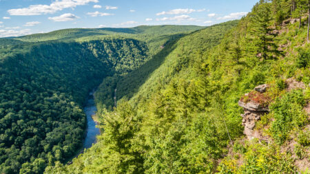 A aerial photo of the PA Grand Canyon from up on an overlook station in Wellsboro, Pa.
