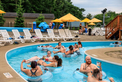 Waterpark attendees floating down the lazy river at Montage Mountain Waterpark.