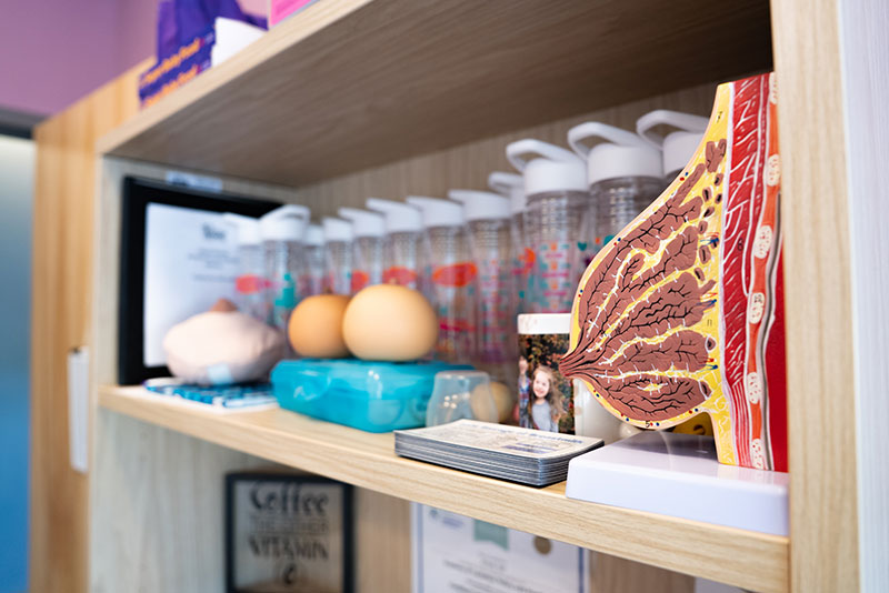 A shelf displays bottles and breastfeeding tools at the Maternal & Family Health Services Circle of Care in Scranton, PA.
