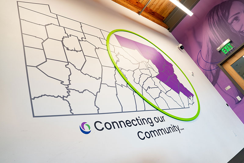 A mural of the Pennsylvania map highlights the 17 counties served by Maternal & Family Health Services.