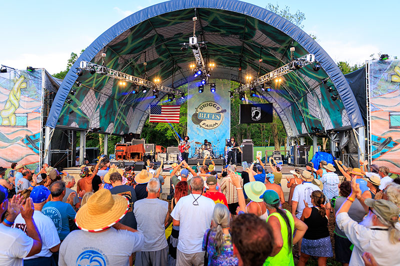 A band performs on stage at the Briggs Farm Blues Festival in Nescopeck, PA.