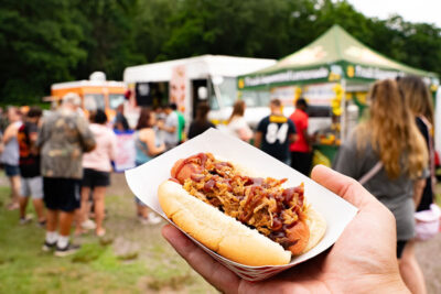 A hotdog with pulled pork