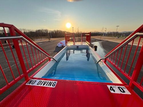 Special Olympics Pennsylvania Bear Force One mobile cold plunge tank at the Pittston Tomato Festival in Pittston, PA.