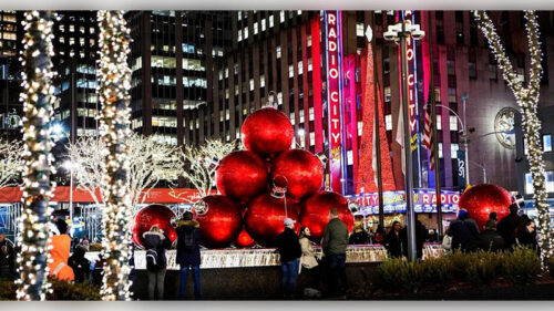 A view of New York City during Christmastime.