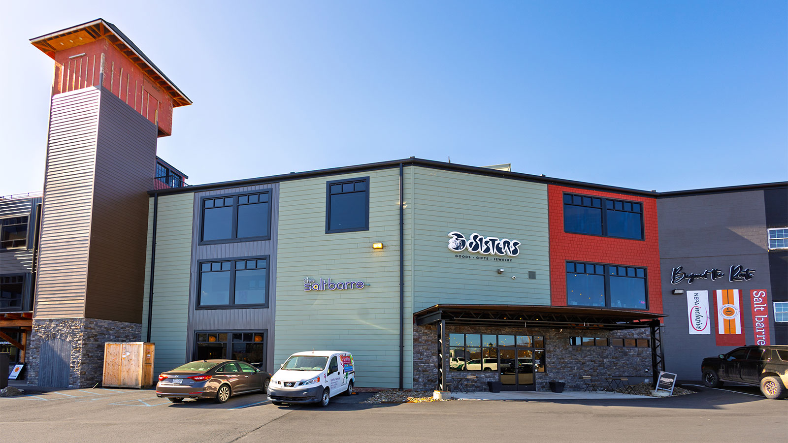 An exterior view of the Waterfront Warehouse apartment and retail complex in Downtown Pittston, PA.