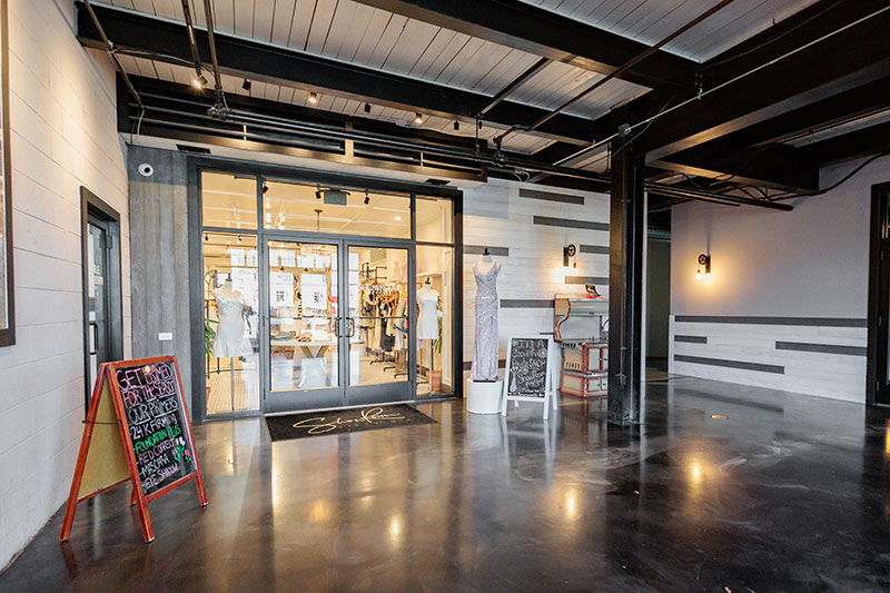 An exterior view into one of the retail shops on the entry level of the Waterfront Warehouse in Pittston, PA.