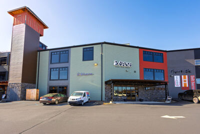An exterior view of the Waterfront Warehouse apartment building and retail space in Downtown Pittston, PA.