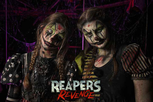 Promotional photo featuring two girls for Reaper's Revenge in Scranton, PA.