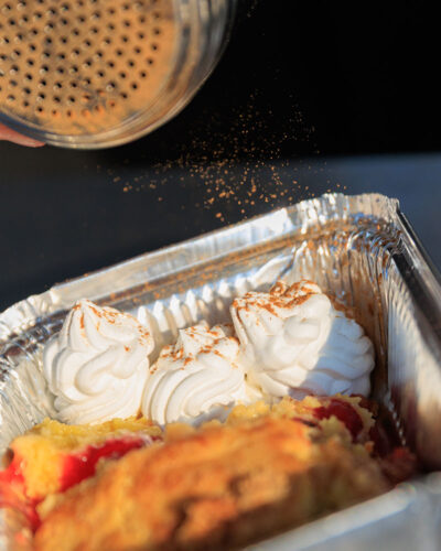 Cinnamon is sprinkled on top of a cobbler at the Luzerne County Fair in Dallas, PA.