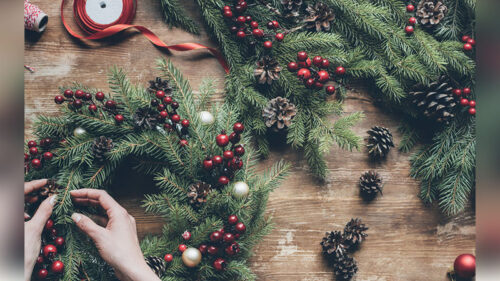 Graphic for the Annual Holiday Wreath Making with Abby Peck in Waverly, PA.