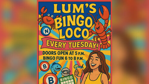 A cartoon graphic flyer promoting Lum's Bingo Loco at Lum's Fernbrook Inn in Dallas, PA.