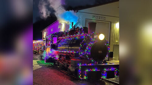 The festively decorated Pioneer Tunnel Santa Train in Ashland, PA.