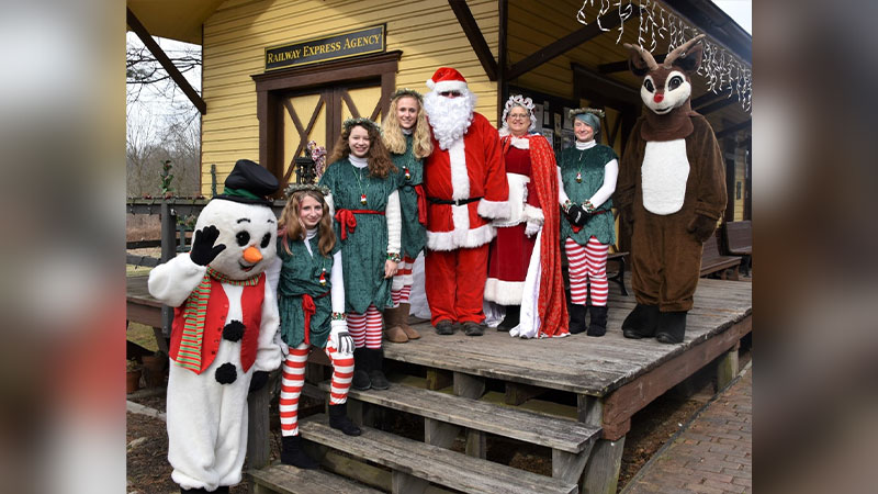 The character crew containing Santa and his Elves from the Santa Claus Express train ride in Kempton, PA.