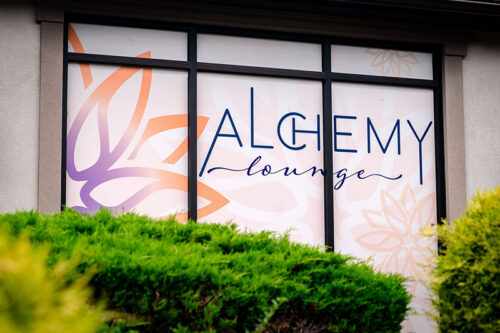 A view of the exterior sign at Alchemy Lounge in Lehighton, PA.