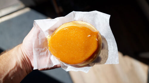 The sparkling top of a Pumpkin Brulee donut from Donerds Donuts in Jim Thorpe, PA.