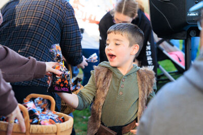 A boy receives a prize at Dymond's Farm and Farm Market in Dallas, PA.