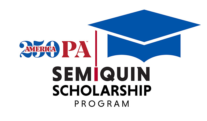 A promotional graphic for America 250 PA's Semiquincentennial Scholarship program.