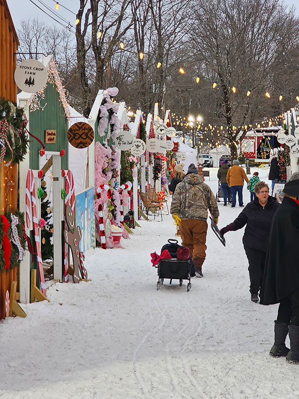 People peruse different vendors during Christmas in Montrose, PA.