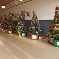 Trees line the wall during Tree Fest at Christmas in Dushore, PA.
