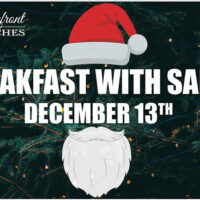 Graphic with Santa hat and beard icons promoting a December 13th Breakfast with Santa event in Hawley.