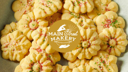 Flyer for Butter Spritz Cookies class at Main Street Makery in Stroudsburg, PA.