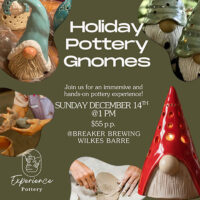 Flyer for the holiday pottery gnomes workshop