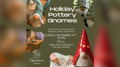 Flyer for the holiday pottery gnomes workshop
