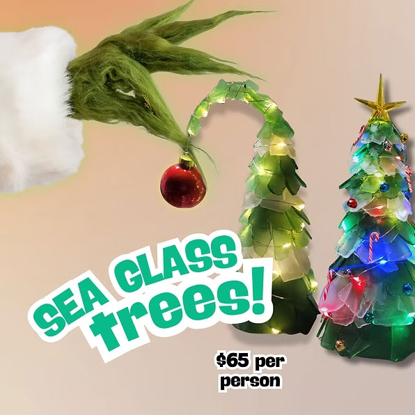 Flyer for the holiday sea glass tree workshop
