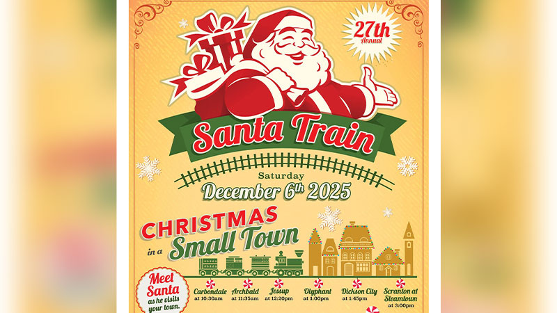 Flyer for the 27th annual Santa Train going from Carbondale to Scranton, PA.