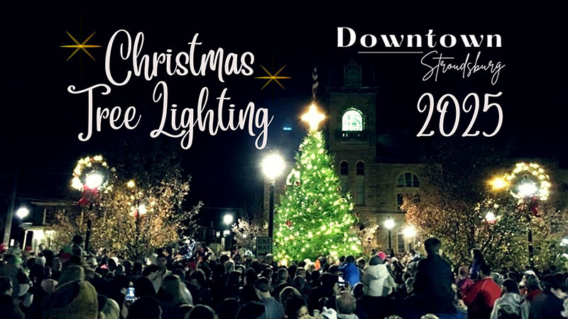 A large crowd gathers around the town Christmas tree at the Stroudsburg Tree Lighting in Stroudsburg, PA.