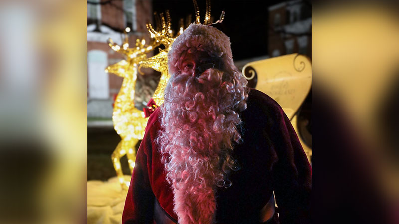 A festive Santa during the Wonderland Parade, Tree & Star Lighting event in Honesdale, PA.