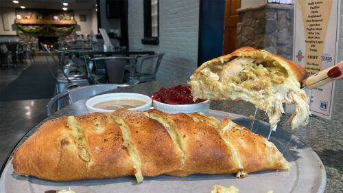 The inside of the Thanksgiving Stromboli from Armetta's Restaurant in Chinchilla, PA.