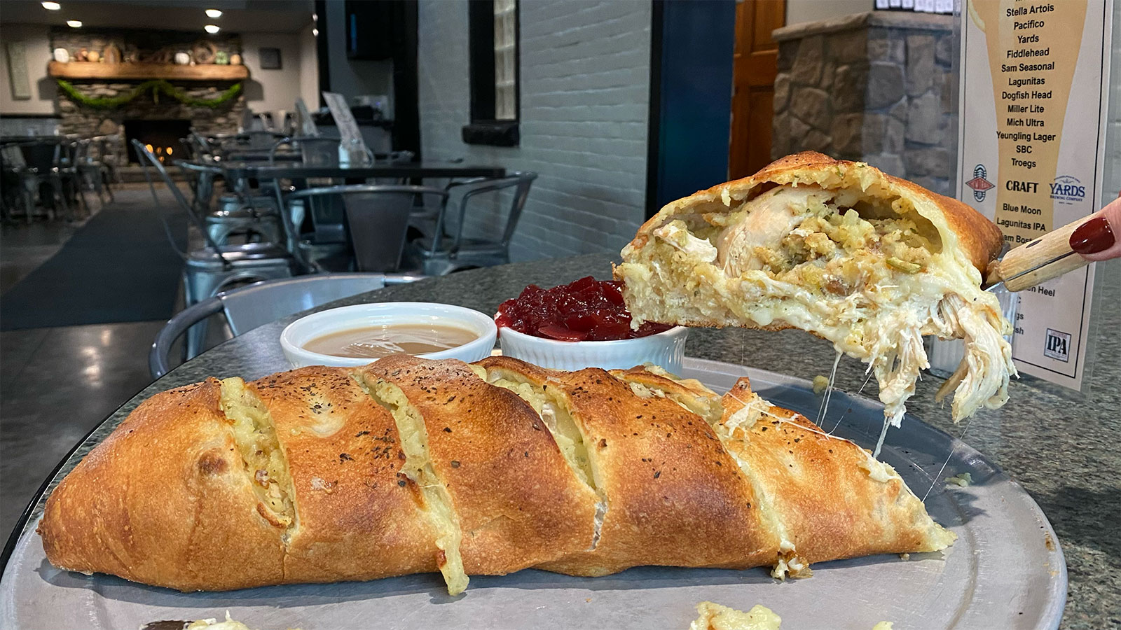 The inside of the Thanksgiving Stromboli from Armetta's Restaurant in Chinchilla, PA.