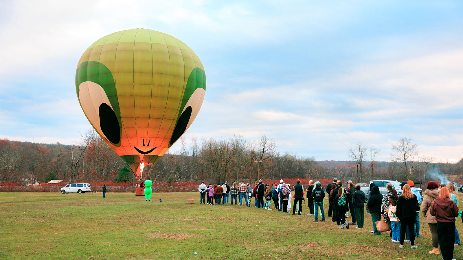 A hot air balloon prepares for takeoff at the second annual Carbondalien Festival in Carbondale, PA.