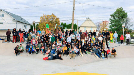 A group shot of everyone enjoying the park at the Weston Field Skate Park in Scranton, PA.