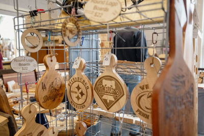 Sports themed woodwork at the 2025 Artisans' Marketplace at the Waverly Community House