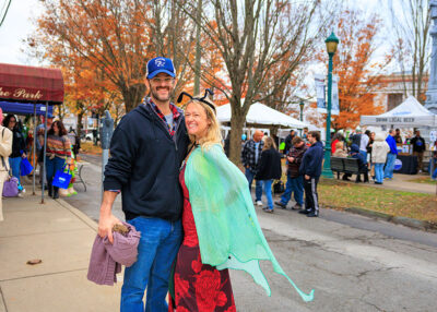 Two festival goers pose for the camera at the second annual Carbondalien Festival in Carbondale, PA.