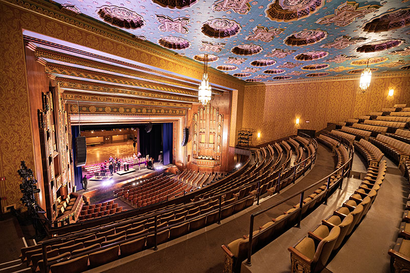 A view from the balcony seats of the Weinberg Theatre stage inside the Scranton Cultural Center in Scranton, PA.
