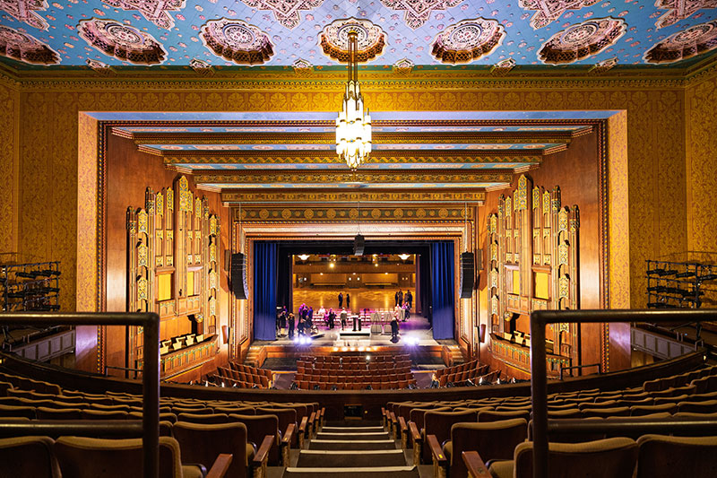 A view from the balcony seats of the Weinberg Theatre stage inside the Scranton Cultural Center in Scranton, PA.