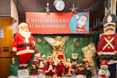 The banner at Main Hardware Christmasland