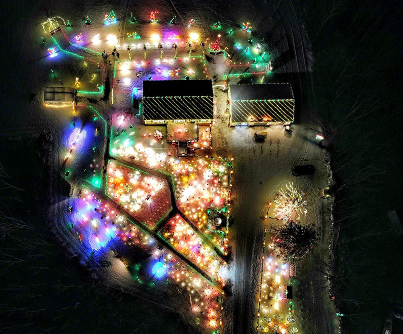 An aerial view of Saint Nick's Christmas Display in Waymart, PA.