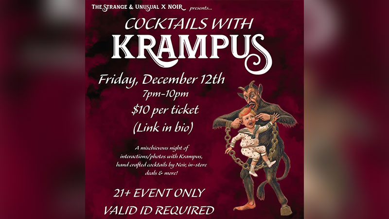 Cocktails with Krampus event flyer at The Strange and Unusual in Kingston, PA.